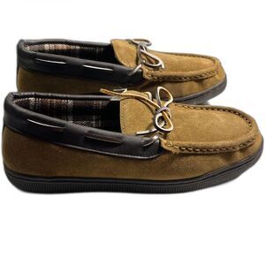 Magellan Men's Suede Moccasin Slippers With Plaid Lining SZ 9
